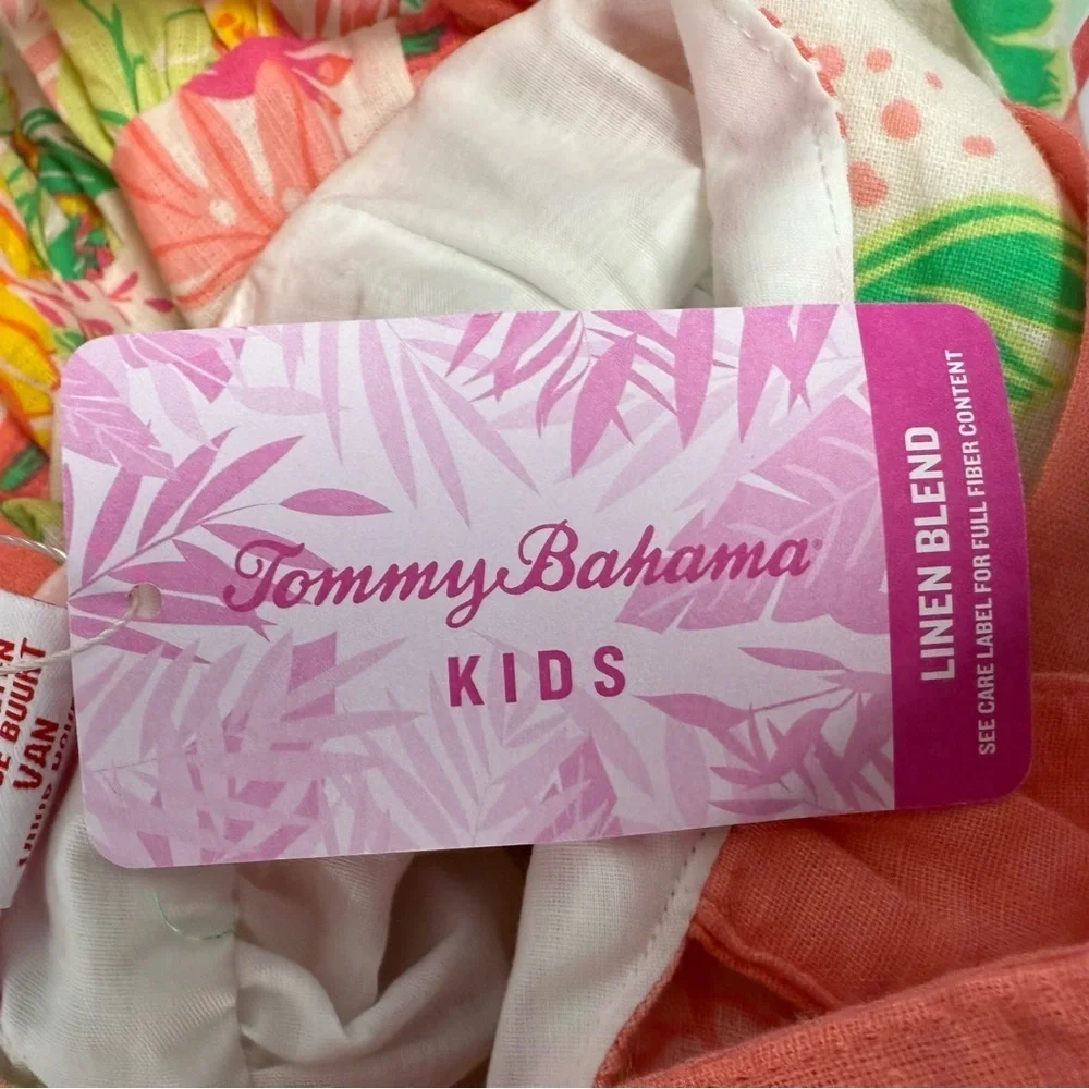 NWT Tommy Bahama Linen Blend Sun Dress Girls 18m Tropical Flowers Bird Butterfly